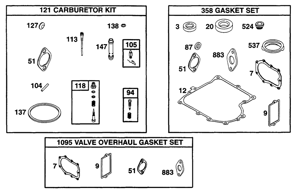 Gasket Sets Diagram and Parts List for 255707-0124-XX  Briggs and Stratton Engine